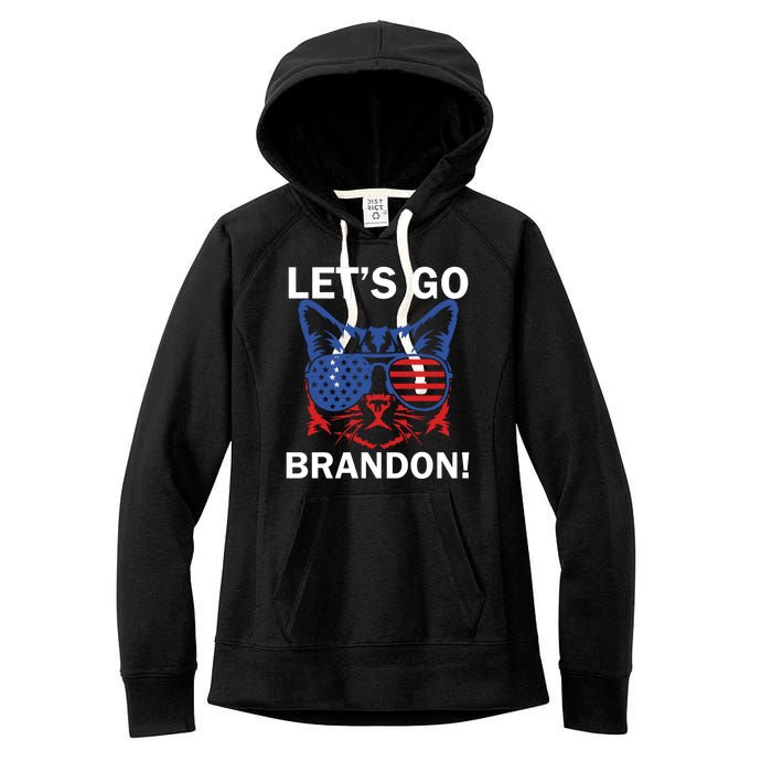 Let’s Go Brandon Cat Conservative American Flag Women's Fleece Hoodie