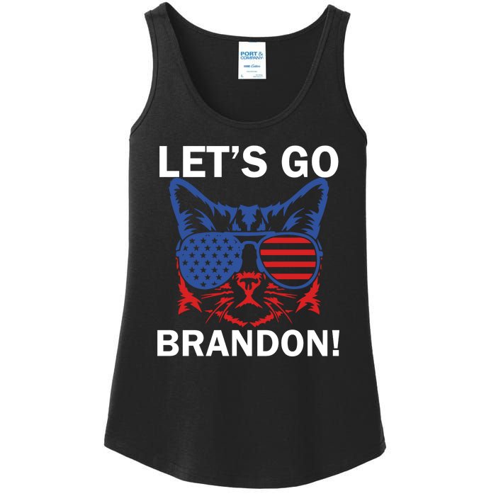 Let’s Go Brandon Cat Conservative American Flag Ladies Essential Tank