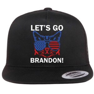 Let’s Go Brandon Cat Conservative American Flag Flat Bill Trucker Hat