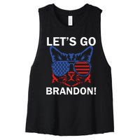 Let’s Go Brandon Cat Conservative American Flag Women's Racerback Cropped Tank