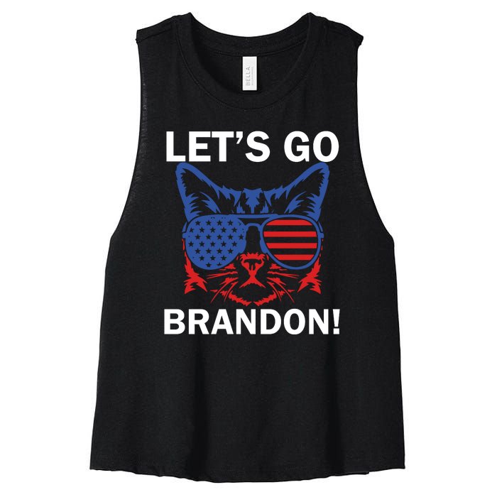 Let’s Go Brandon Cat Conservative American Flag Women's Racerback Cropped Tank