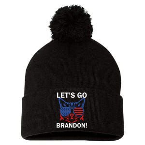 Let’s Go Brandon Cat Conservative American Flag Pom Pom 12in Knit Beanie