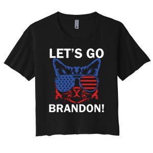 Let’s Go Brandon Cat Conservative American Flag Women's Crop Top Tee