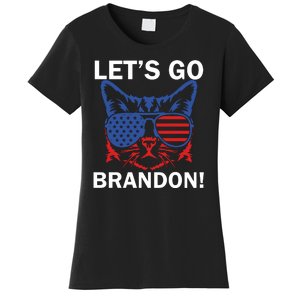 Let’s Go Brandon Cat Conservative American Flag Women's T-Shirt