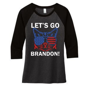 Let’s Go Brandon Cat Conservative American Flag Women's Tri-Blend 3/4-Sleeve Raglan Shirt