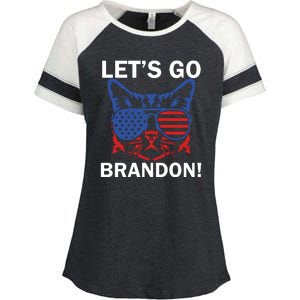 Let’s Go Brandon Cat Conservative American Flag Enza Ladies Jersey Colorblock Tee