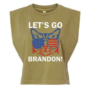 Let’s Go Brandon Cat Conservative American Flag Garment-Dyed Women's Muscle Tee