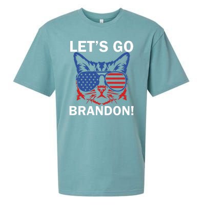 Let’s Go Brandon Cat Conservative American Flag Sueded Cloud Jersey T-Shirt