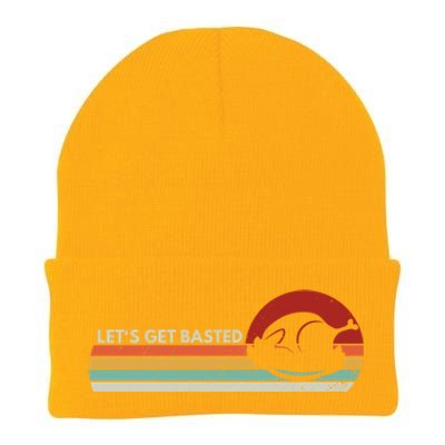 Let's Get Basted Thanksgiving Vintage Retro Turkey Leg Day Gift Knit Cap Winter Beanie