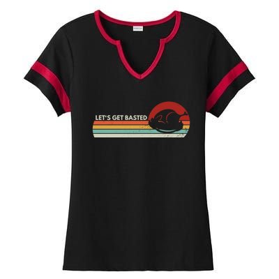 Let's Get Basted Thanksgiving Vintage Retro Turkey Leg Day Gift Ladies Halftime Notch Neck Tee