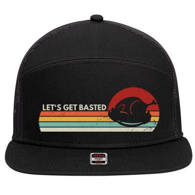 Let's Get Basted Thanksgiving Vintage Retro Turkey Leg Day Gift 7 Panel Mesh Trucker Snapback Hat