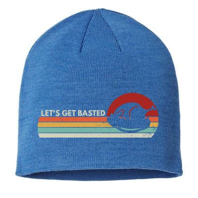 Let's Get Basted Thanksgiving Vintage Retro Turkey Leg Day Gift Sustainable Beanie