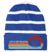 Let's Get Basted Thanksgiving Vintage Retro Turkey Leg Day Gift Striped Beanie with Solid Band