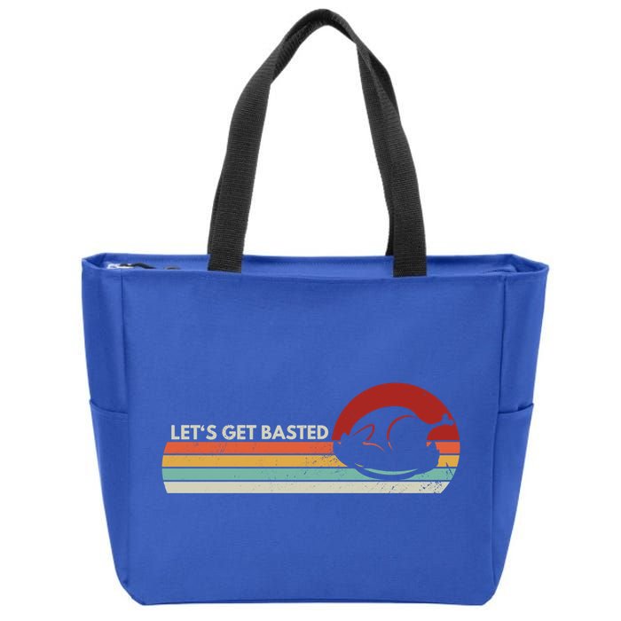 Let's Get Basted Thanksgiving Vintage Retro Turkey Leg Day Gift Zip Tote Bag