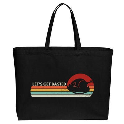 Let's Get Basted Thanksgiving Vintage Retro Turkey Leg Day Gift Cotton Canvas Jumbo Tote