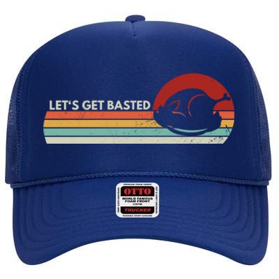 Let's Get Basted Thanksgiving Vintage Retro Turkey Leg Day Gift High Crown Mesh Back Trucker Hat