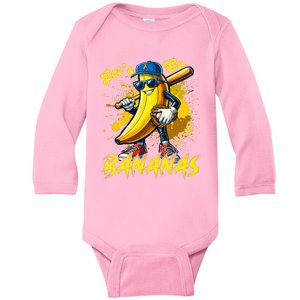 Lets Go Bananas Banana Playing Baseball Baseball Player Gift Baby Long Sleeve Bodysuit