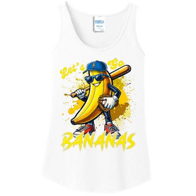 Lets Go Bananas Banana Playing Baseball Baseball Player Gift Ladies Essential Tank