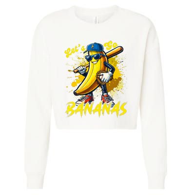 Lets Go Bananas Banana Playing Baseball Baseball Player Gift Cropped Pullover Crew