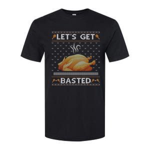 LetS Get Basted Turkey Fall Vibes Ugly Thanksgiving Sweater Funny Gift Softstyle CVC T-Shirt