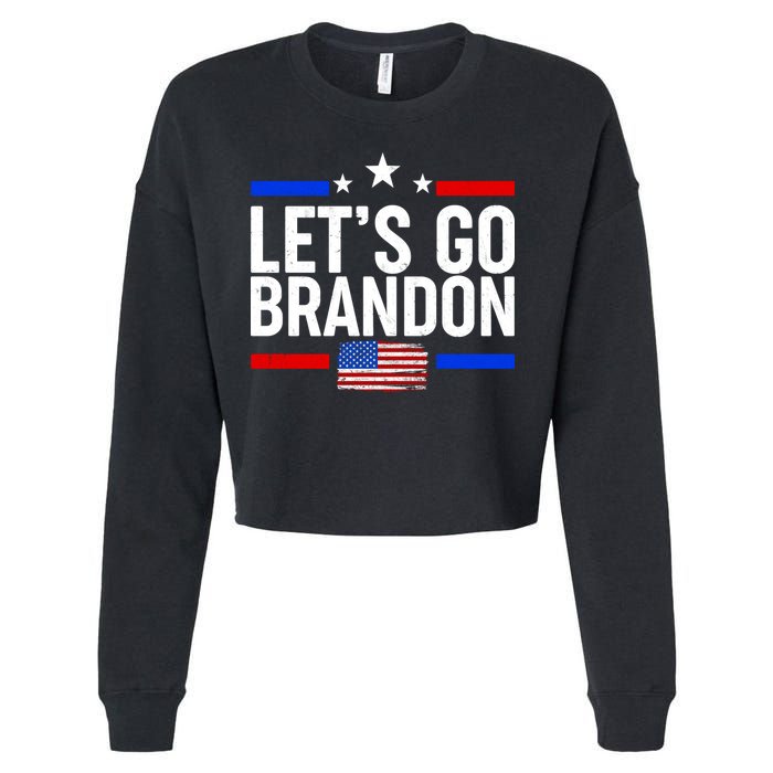 Let's Go Brandon Distress USA Flag FJB Chant Cropped Pullover Crew