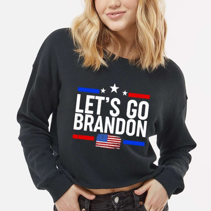 Let's Go Brandon Distress USA Flag FJB Chant Cropped Pullover Crew