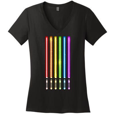 Rainbow Flag Light Swords Saber Women's V-Neck T-Shirt