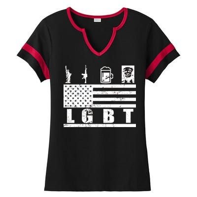 LGBT Distressed Liberty Guns Beer trump Ladies Halftime Notch Neck Tee