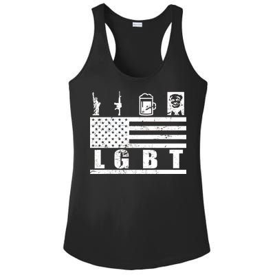 LGBT Distressed Liberty Guns Beer trump Ladies PosiCharge Competitor Racerback Tank