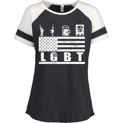 LGBT Distressed Liberty Guns Beer trump Enza Ladies Jersey Colorblock Tee