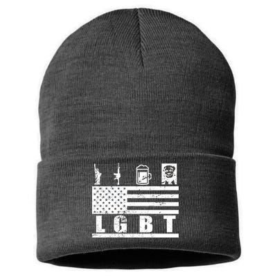 LGBT Distressed Liberty Guns Beer trump Sustainable Knit Beanie