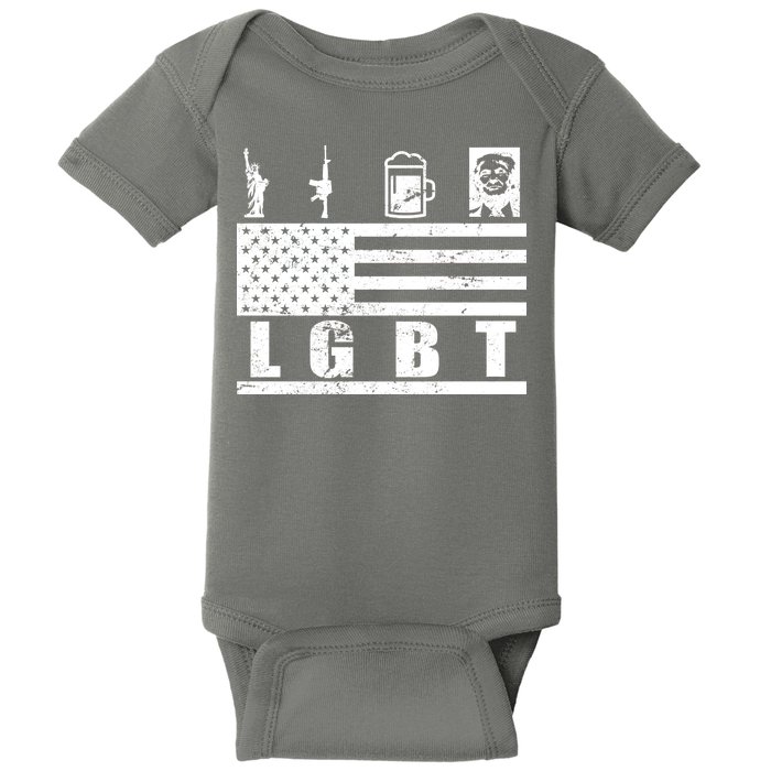 LGBT Distressed Liberty Guns Beer trump Baby Bodysuit