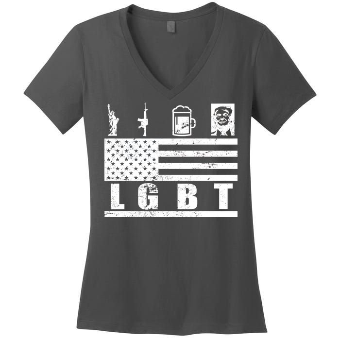 LGBT Distressed Liberty Guns Beer trump Women's V-Neck T-Shirt