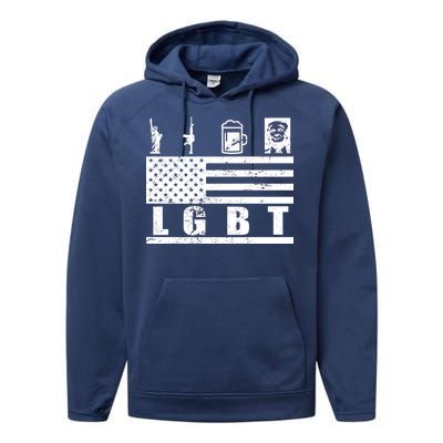 LGBT Distressed Liberty Guns Beer trump Performance Fleece Hoodie