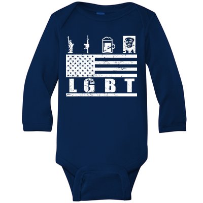 LGBT Distressed Liberty Guns Beer trump Baby Long Sleeve Bodysuit