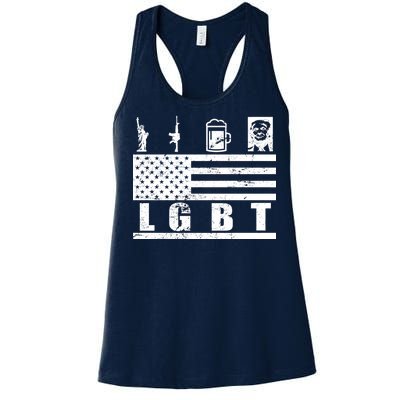 LGBT Distressed Liberty Guns Beer trump Women's Racerback Tank