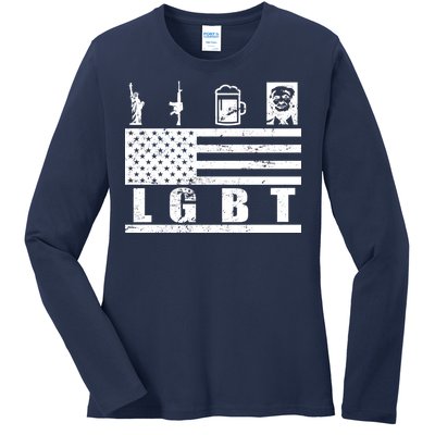 LGBT Distressed Liberty Guns Beer trump Ladies Long Sleeve Shirt