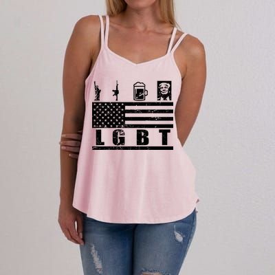 LGBT Distressed Liberty Guns Beer trump Women's Strappy Tank