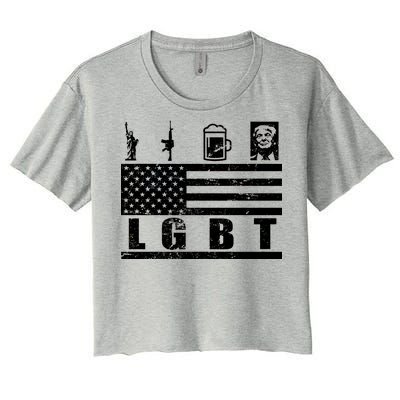 LGBT Distressed Liberty Guns Beer trump Women's Crop Top Tee