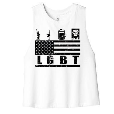 LGBT Distressed Liberty Guns Beer trump Women's Racerback Cropped Tank