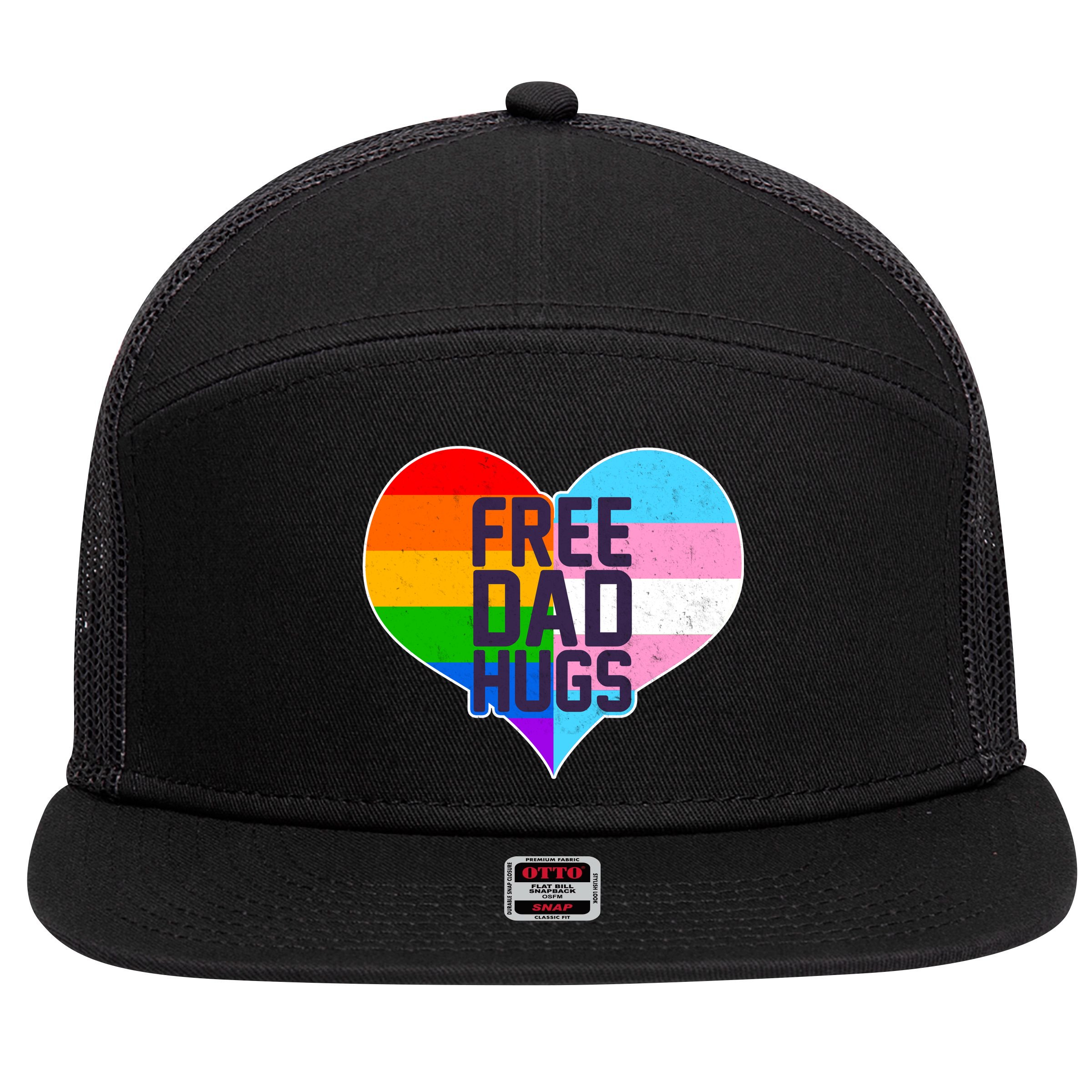 LGBT Free Dad Hugs Heart 7 Panel Mesh Trucker Snapback Hat