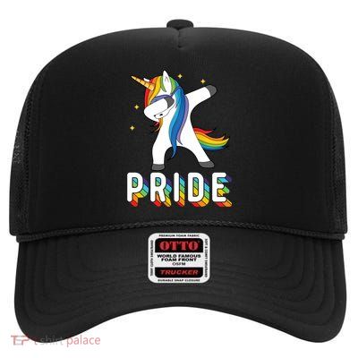 LGBT Gay Pride Dabbing Unicorn High Crown Mesh Back Trucker Hat