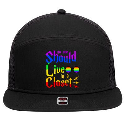LGBT Gay Pride No One Should Live In The Closet 7 Panel Mesh Trucker Snapback Hat