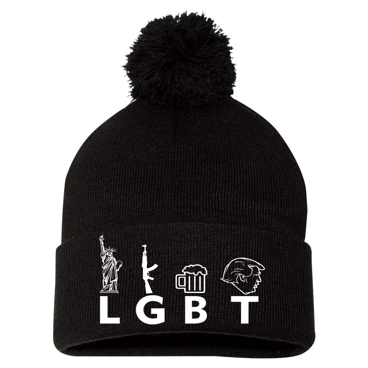 LGBT Lady Liberty Guns Beer Trump Donald Trump Pom Pom 12in Knit Beanie