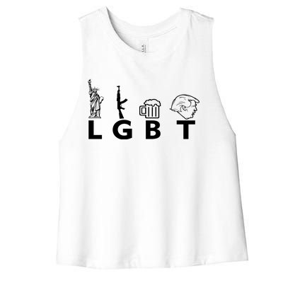 LGBT Lady Liberty Guns Beer Trump Donald Trump Women's Racerback Cropped Tank