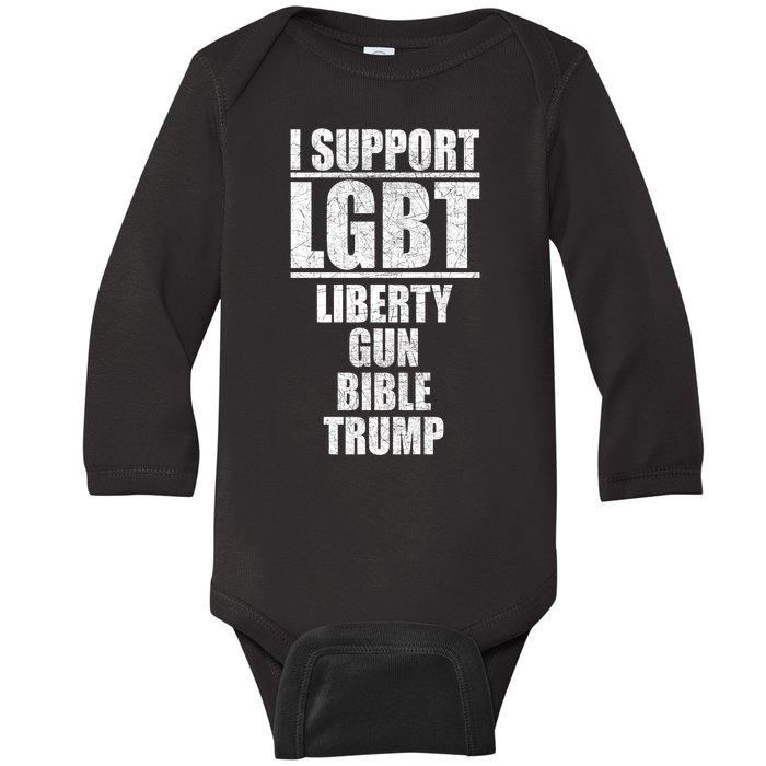 LGBT Liberty Gun Bible Trump Baby Long Sleeve Bodysuit