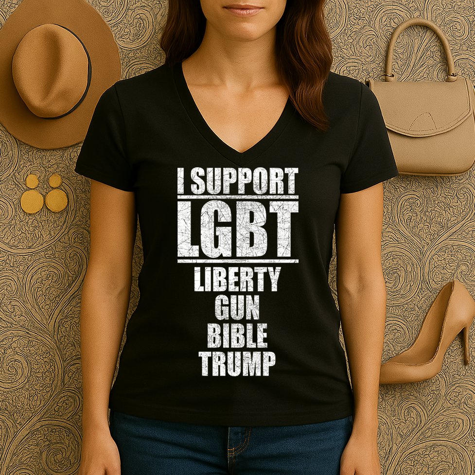 LGBT Liberty Gun Bible Trump Women's V-Neck T-Shirt