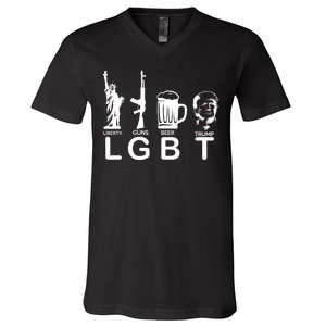 LGBT Liberty Guns Beer Pro Donald Trump V-Neck T-Shirt