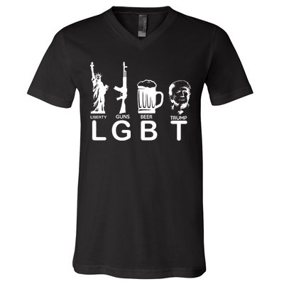 LGBT Liberty Guns Beer Pro Donald Trump V-Neck T-Shirt