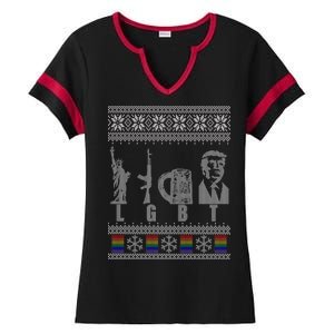 LGBT Liberty Guns Beer Trump Support Ugly Christmas Ladies Halftime Notch Neck Tee